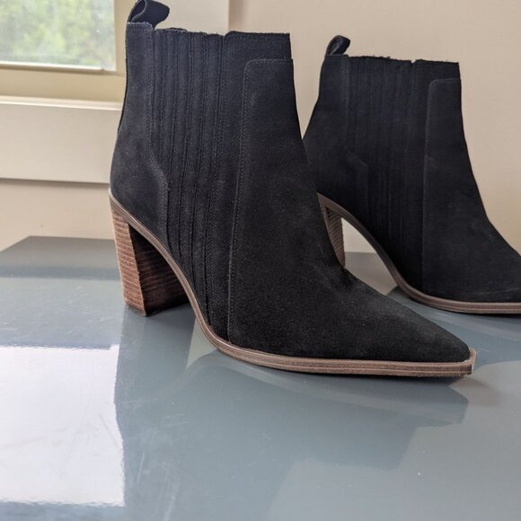 Vince Camuto black Suede Western Cowboy Bootie Chunky Heel - Picture 3 of 15